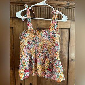 J Crew Floral Smocked Tie Sleeve Peplum Top- M